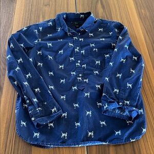 J. Crew Popover Top Navy Dalmatian Dog Print Size 6